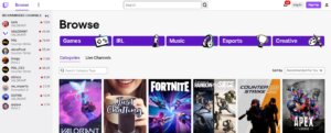 Twitch browse page